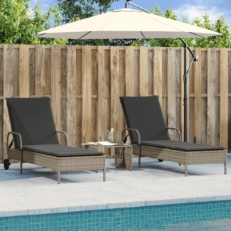 vidaXL Sonnenliegen mit Auflagen 2 Stk. Hellgrau Poly Rattan 3261439