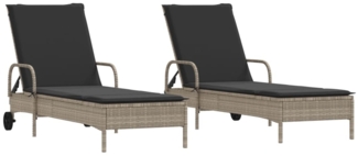 vidaXL Sonnenliegen mit Auflagen 2 Stk. Hellgrau Poly Rattan 3261439