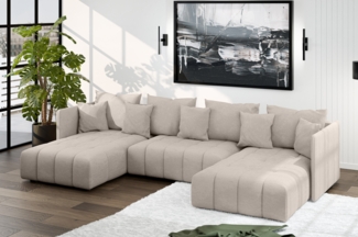 AX LIVING Hellbraun Sofa U Form mit Schlaffunktion Veliro U, 345 cm