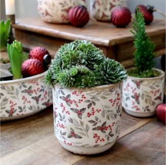 Chic Antique Übertopf Übertopf mit Blättern und Beeren Motiv, H13,5/D13 cm creme (1 St)