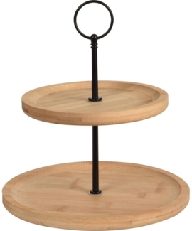 Excellent Houseware Serviertablett 2 Etagen Bambus Rund 16,5/21,5 cm 447448