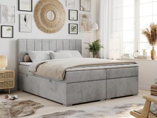 Boxspringbett mit 2 Bettkästen, Matratze und Topper, Polsterbett - ALLY - 120x200cm - Hellgrau Velours - H3