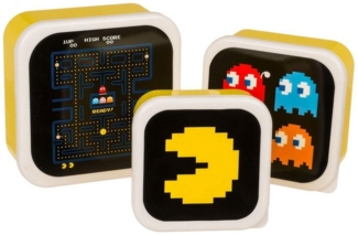 Out of the Blue Lunchbox 3er Set Pac-Man Lunchbox Brotdose Snackdose 3 in 1, Kunststoff, (6-tlg), 3 Größen, mit Deckel