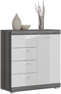 Kommode >Sandusky< in rauchsilber/weiß hochglanz - 80x85x37cm (BxHxT)