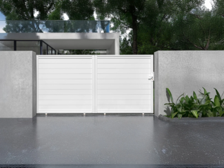 Vente-unique - Gartentor Schiebetor - 374 x 180 cm - Aluminium - Weiß - NAZARIO