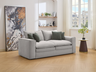 Vente-unique - Sofa 3-Sitzer - Stoff - Hellgrau - PORALO