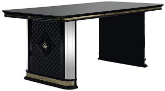 Casa Padrino Luxus Art Deco Esstisch Schwarz / Gold - Handgefertigter Massivholz Küchentisch mit Spiegelglas - Art Deco Esszimmer Möbel