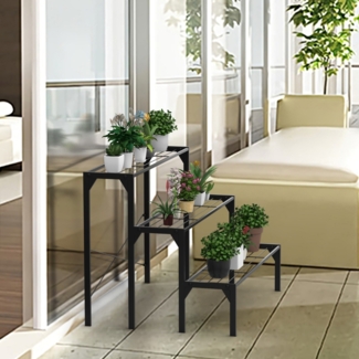 3-stufiger Metall Blumentreppe Blumenregal Pflanzenständer Pflanzenregal Metallkonstruktion Metall