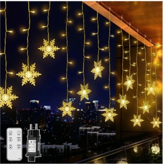 XERSEK Lichtervorhang LED Lichtervorhang Schneeflocke LED Lichterkette Weihnachts Dekor, 360-flammig, Fernbedienung, Timer, IP44, LED-Weihnachtslichterkette Party, 10 Modi