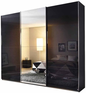 Schwebetürenschrank Kiel-C / Kulmbach-C, Holzwerkstoff, Grau, Schwarz, Verspiegelt, 271 x 229 x 62 cm