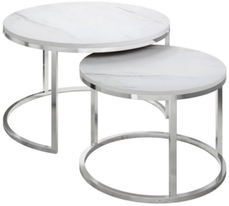 Lookway Couchtisch 2in1 CIRI LEVANTO mit Chrom Gestell (2er Set), Durchmesser: ⌀70 cm und ⌀50 cm