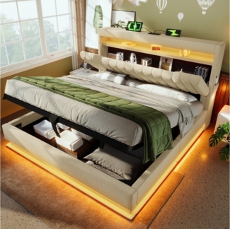 TavilaEcon Boxspringbett Modernes LED-Bett mit Smart-Funktionen, 4 Größen (90-180x200cm), App-gesteuerte RGB-Beleuchtung, Kopfteil mit Schnellladeanschlüssen
