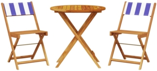 vidaXL 3-tlg. Bistro-Set Blau und Weiß Stoff und Massivholz 3281849