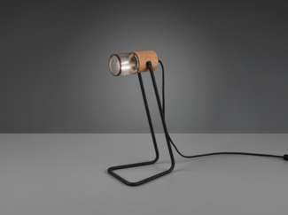Industrial LED Tischlampe Metallgeflecht Metallschirm und Holzsockel, Höhe 40cm