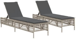 vidaXL Sonnenliegen mit Auflagen 2 Stk. Hellgrau Poly Rattan 3261601