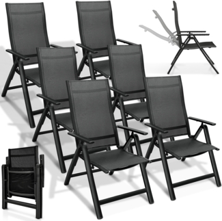 tillvex Gartenstuhl Premium 6 Stück Schwarz klappbar aus Aluminium | Hochlehner mit Armlehnen | Klappstuhl verstellbar | Klappsessel Balkon Garten Terrasse