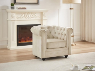 Vente-unique - Sessel - Samt - Beige - CHESTERFIELD