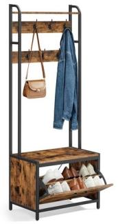 Vasagle Garderobenständer mit Schuhschrank, Garderobe mit Sitzbank, Kleiderständer, Schuhkipper, 7 Haken, obere Ablage, für Flur, Schlafzimmer, Industrie-Design, vintagebraun-schwarz RSG425B01