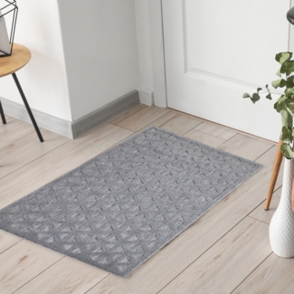 Teppich Läufer - Anthrazit Raute - 60x110cm - Boho Deko Teppiche für Balkon Terrasse Garten - Indoor Outdoor Schlafzimmer Esszimmer - Hochtief 3D Effekt