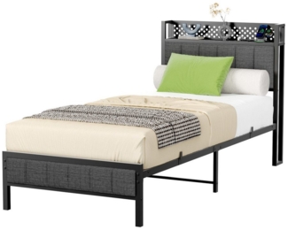OKWISH Metallbett mit Stauraum (Eisenbett, Funktionsbett mit Lattenrost, 1-tlg, 27 cm Bodenfreiheit für extra Aufbewahrung, 90*200cm, ohne Matratze), mit schwarzem Metallrahmen, integrierten USB-Anschlüssen