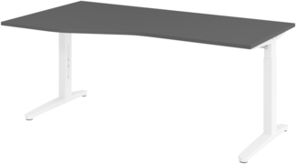 bümö Schreibtisch höhenverstellbar 180x100 cm in graphit, Metallgestell in weiß - Bürotisch groß, höhenverstellbarer Büroschreibtisch, Computertisch & PC Tisch Büro, X18-G-WW