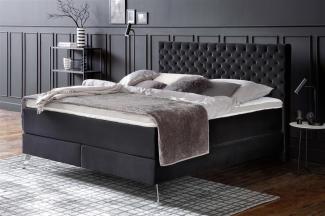 Boxspringbett >LA Maison< in schwarz / chrom - 182x130x211 (BxHxT)