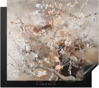 MuchoWow Herd-Abdeckplatte Mandelblüte - Van Gogh - Beige - Abstrakt, Vinyl, (1 tlg), Küche Herdabdeckung Ceranfeld Induktionsfeld Vinyl, 65x50 cm
