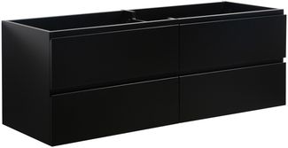 Badplaats Waschbeckenunterschrank Angela 140x48 cm Schwarz Matt - Hängender Badezimmerschrank mit 4 Schubladen, Vormontiert und mit Soft-Close
