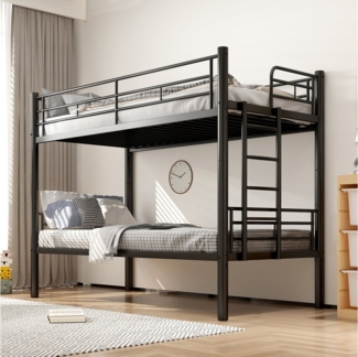 OKWISH Metallbett mit Sicherheitsgeländer (Etagenbett, Kinderbett, Stockbett, 90x200cm*2, ohne Matratze), mit Lattenrost Anti Rutsch Treppe