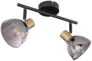 Deckenleuchte, Metall, schwarz, messing-matt, Glas, Spot