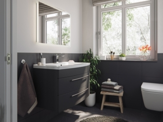 Badmöbel Bella 80 mit runder Front SoftClose anthrazit LED Spiegel : Anthrazit