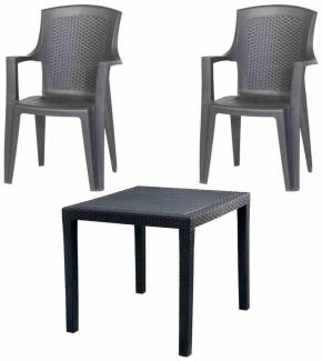 PROGARDEN Eden+King SET 3-teilig anthrazit 2 x Stapelsessel, 1 x King Tisch 77 x 77