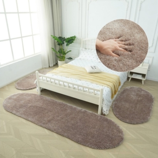 Bruno Banani Hochflor-Bettumrandung Dana Teppich, Kundenliebling, Höhe 30 mm, (3-tlg), unifarben, Mikrofaser, pflegeleicht, Bettvorleger, Schlafzimmer