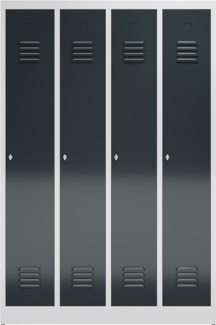 ClassiX Garderobenschrank, 4 Abteile, 1800 x 1185 x 500 mm, lichtgrau/anthrazitgrau