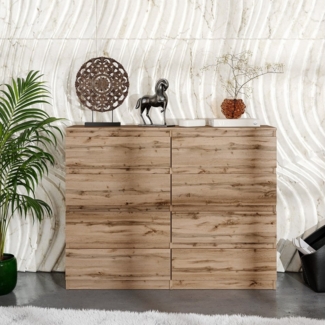 Furnica Kommode Sideboard mit 8 Schubladen Wotan Eiche B120cm H92cm T33cm