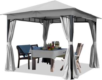 Gartenpavillon 3x3 m ca. 180g/m² Dachplane wasserdicht Pavillon - 4 Seitenteile Gartenzelt hell grau Partyzelt 6x6 cm Profil