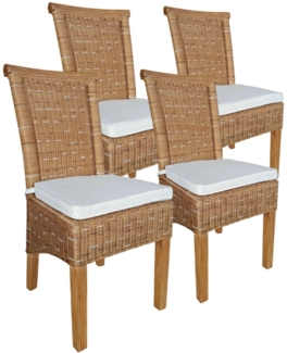 Esszimmer Stühle Set 4 Stück Rattanstühle Esstisch Stühle Perth braun Korbstühle mit Sitzkissen