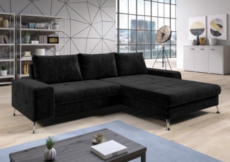 AX LIVING Eckschlafcouch mit Bettkasten Artemia 275 cm Schwarz Samt R