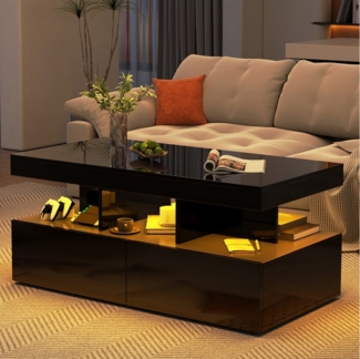 PXloue Couchtisch LED-Couchtisch mit Stauraum und modernem Design, Praktischer Tisch mit Schubladen und integrierter Beleuchtung