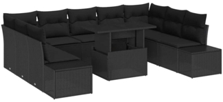 vidaXL Gartensofa-set mit Kissen 10 pcs Schwarz Poly-Rattan 3349249