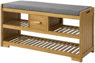 SoBuy FSR75-N Schuhbank, Massivholz, Lackiert, Bambus, 91 x 45 x 34 cm