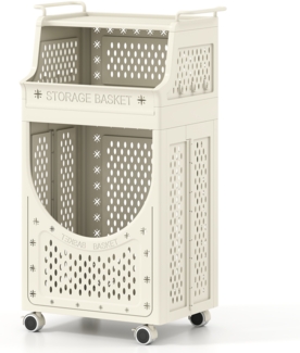 3-stufiger Wäschewagen faltbarer Wäschesack mit feststellbaren Rollen Korb 6 Haken Beige