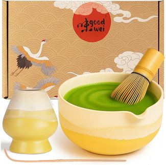 Goodwei Teeservice Matcha Latte Set Fuji Yellow (4-tlg), 1 Personen, Keramik, handgearbeitet