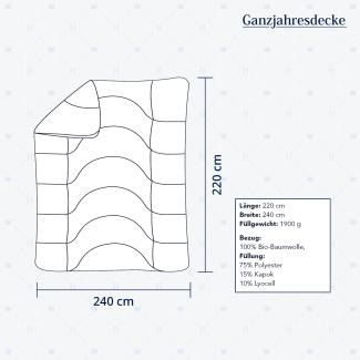 Heidelberger Bettwaren Bettdecke 240x220 cm mit Kissen 80x40 cm, Made in Germany | Ganzjahresdecke, Schlafdecke, Steppbett mit Kapok-Füllung | atmungsaktiv, hypoallergen, vegan | Serie Kanada