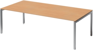Bisley Cito Konferenztisch 240x120 cm, Tischplatte in Buche, U-Gestell in Silber - Besprechungstisch & Meetingtisch, großer Chef Schreibtisch XXL-Tisch Konferenzraum Chefbüro, DUF2412-BC-355