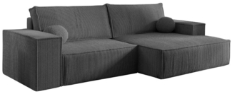 Deine Möbel 24 Wohnlandschaft NEPTUN 255 cm breit Ecksofa Sofa Wohnzimmer L-Couch Cord Samt, Grau Beige Dunkelgrau Anthrazit Graphit Schwarz Hellgrau Creme 2 Teile, mit Schlaffunktion Bettfunktion Bettkasten Stauraum