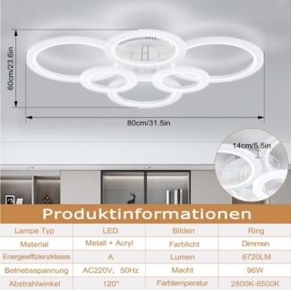 FIVMEN LED Deckenleuchte Deckenlampe Dimmbar mit Fernbedienung LED Lampen, Verstellbares Licht Deckenleuchten für Wohnzimmer Schlafzimmer