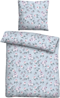 Traumhaft schlafen - Castell - Markenbettwäsche Polycotton Biber 0351106 BLÜMCHEN, taubenblau, 1x 155x220 cm + 1x 80x80 cm