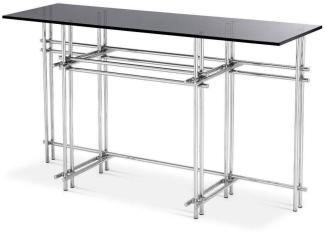 Casa Padrino Designer Konsole Silber / Grau 131 x 36,5 x H. 73 cm - Edelstahl Konsolentisch mit Glasplatte - Designer Möbel - Luxus Qualität