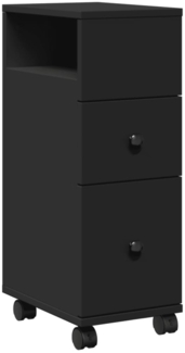 Badschrank, Badezimmerschrank Schmal mit Rollen Schwarz Holzwerkstoff